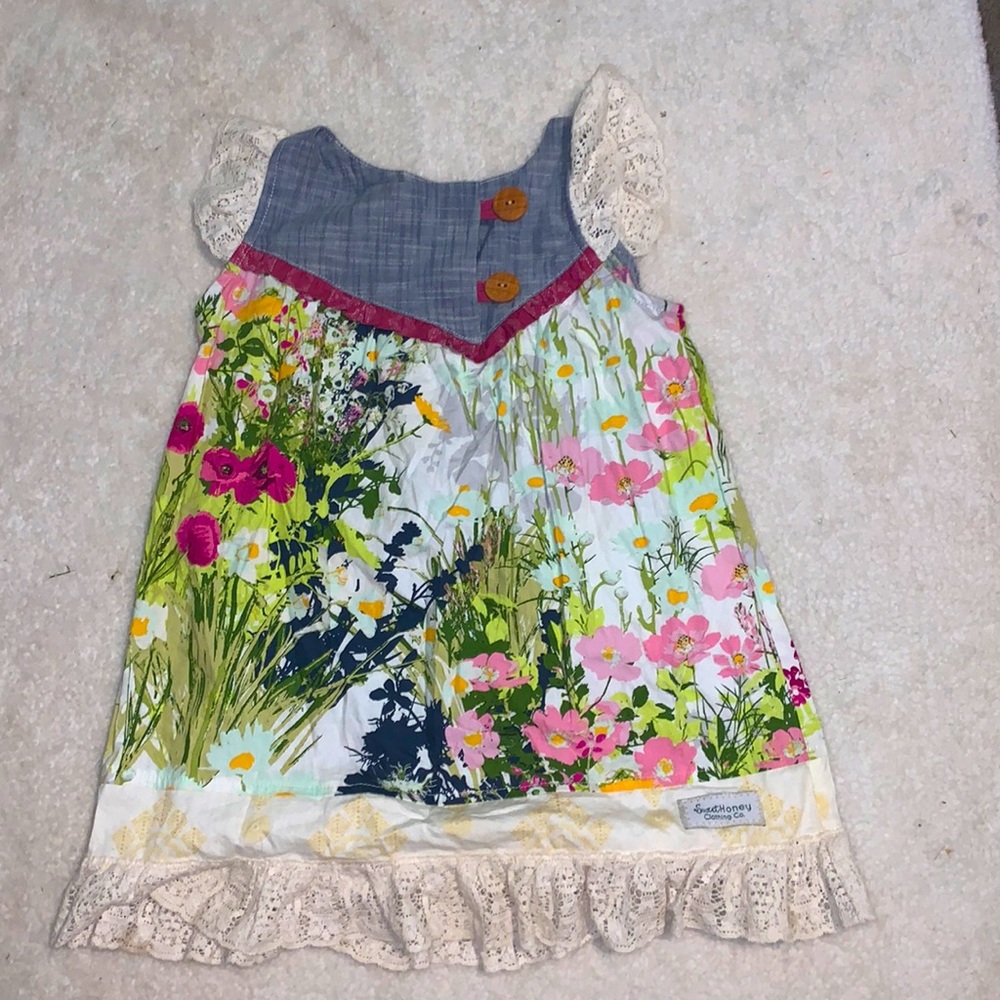 Summer Dress, sweet honey, garden pattern, 5Y